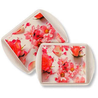 Ariya Pure Melamine Rectangular Handy Tray Set of 2 (Pink Petals) | Durable, Break Resistant & Dishwasher Safe | Elegant Serving Trays for Tea, Snacks, Drinks & Everyday Use at Home & Parties
