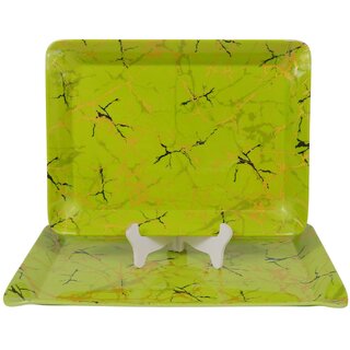 Ariya Melamine Rectangle Serving Tray Set of 2 (Green-Gold Black) Serveware for Food, Drinks, Snacks, Serving Platters for Home, Restaurants, Hotel, Bar, Parties, Office, Dishwasher Safe, Stain Free