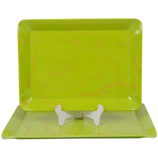 Ariya Melamine Rectangle Serving Tray Set of 2 (Green-P8) Serveware for Food, Drinks, Snacks, Serving Platters for Home, Restaurants, Hotel, Bar, Parties, Office, Dishwasher Safe, Stain Free