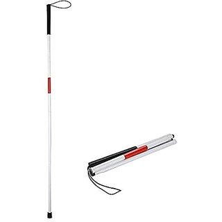 FAIRBIZPS Height Adjustment Walking Stick Blind Stick Aluminium 4 Segment Folding Blind Cane Heavy Duty Blind Stick for