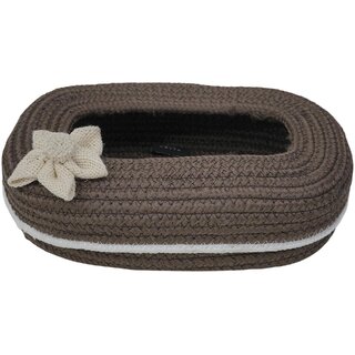 Ariya Cotton Blend Brown Oval Tissue Box Holder with White Line & Flower (3 x 11.7 inch), Holds 100 Pulls, Handcrafted for Home, Office, Car, Desk, Dining & Living Room Decor