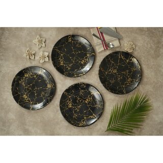Ariya 10.5 Inches Melamine Dinner Plate Set of 4 (Black-Gold) Microwave & Dishwasher Safe Dinnerware, Round Full Serving Plate Set for Snacks, Breakfast, Lunch, Dinner, Break Resistant, All Occasions