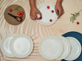 Ariya Half Dinner Plates Pack of 6, Marble Print, Stylish and Durable Plates for Salads, 8 Inch Melamine Plates for Starters and Small Portions, Chip-Resistant, Dishwasher & Microwave Safe Plate