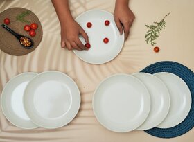 Ariya Half Dinner Plates Pack of 6, White Stylish and Durable Plates for Salads, 8 Inch Melamine Plates for Starters and Small Portions, Chip-Resistant, Dishwasher & Microwave Safe Plate