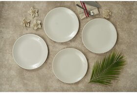 ARIYA 10.5 Inches Melamine Dinner Plate Set of 4 (White) Microwave & Dishwasher Safe Dinnerware, Round Full Serving Plate Set for Snacks, Breakfast, Lunch, Dinner, Break Resistant, All Occasions
