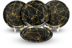 Ariya Melamine 12-Inch Dinner Plates Set | Set of 4 | Midnight Gold | Durable & Break-Resistant | Microwave & Dishwasher Safe | Reusable Serving Plates for Breakfast, Lunch & Dinner | Gifting Set