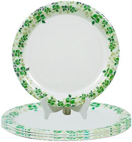 Ariya 11 Inches Melamine Dinner Plate Set of 4 (Botanic Edge) Microwave & Dishwasher Safe Dinnerware, Full Serving Plate Set for Snacks, Breakfast, Lunch, Dinner, Break Resistant, All Occasions