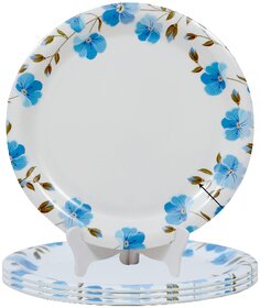 Ariya 11 Inches Melamine Dinner Plate Set | Set of 4 | Blue Petal | Microwave & Dishwasher Safe | Full Serving Plate Set for Snacks, Breakfast, Lunch & Dinner | Break Resistant & for All Occasions
