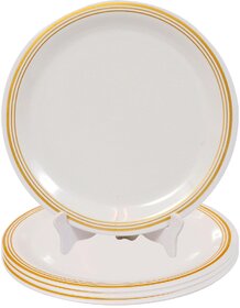 Ariya 11 Inches Melamine Dinner Plate Set | Set of 4 | Royal Double Stripe | Microwave & Dishwasher Safe | Full Serving Plate Set for Snacks, Breakfast, Lunch & Dinner | Gifting Sets