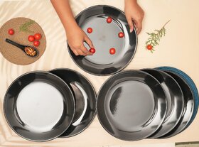 Ariya Half Dinner Plates Pack of 6, Black Stylish and Durable Plates for Salads, 8 Inch Melamine Plates for Starters and Small Portions, Chip-Resistant, Dishwasher & Microwave Safe Plate