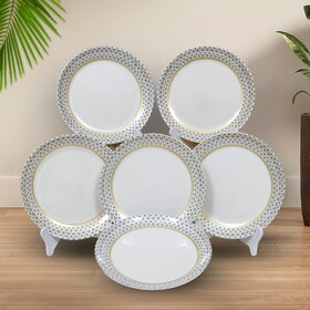 Ariya Half Dinner Plates Pack of 6, White and Blue Stylish and Durable Plates for Salads, 8 Inch Melamine Plates for Starters and Small Portions, Chip-Resistant, Dishwasher & Microwave Safe Plate