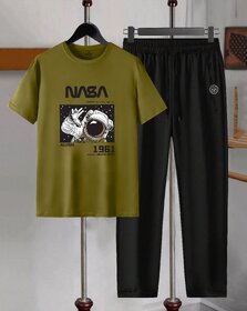 AUSK Mens Casual Printed Cotton Blend Green & Black Summer wear Co-ords set of T-Shirt & Trakpant