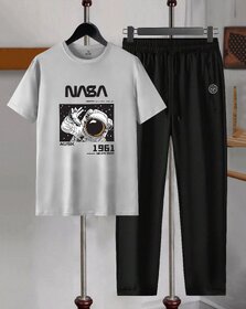 AUSK Mens Casual Printed Cotton Blend Grey & Black Summer wear Co-ords set of T-Shirt & Trakpant