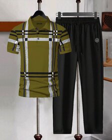 AUSK Mens Casual Printed Cotton Blend Green & Black Summer wear Co-ords set of T-Shirt & Trakpant