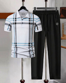AUSK Mens Casual Printed Cotton Blend White & Black Summer wear Co-ords set of T-Shirt & Trakpant