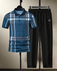 AUSK Mens Casual Striped Cotton Blend Beige & Teal Blue Summer wear Co-ords set of T-Shirt & Trakpant