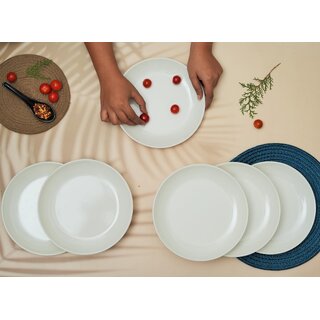 Ariya Half Dinner Plates Pack of 6, White Stylish and Durable Plates for Salads, 8 Inch Melamine Plates for Starters and Small Portions, Chip-Resistant, Dishwasher & Microwave Safe Plate