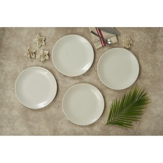 ARIYA 10.5 Inches Melamine Dinner Plate Set of 4 (White) Microwave & Dishwasher Safe Dinnerware, Round Full Serving Plate Set for Snacks, Breakfast, Lunch, Dinner, Break Resistant, All Occasions