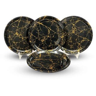 Ariya Melamine 12-Inch Dinner Plates Set | Set of 4 | Midnight Gold | Durable & Break-Resistant | Microwave & Dishwasher Safe | Reusable Serving Plates for Breakfast, Lunch & Dinner | Gifting Set