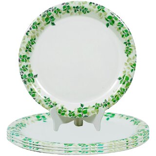 Ariya 11 Inches Melamine Dinner Plate Set of 4 (Botanic Edge) Microwave & Dishwasher Safe Dinnerware, Full Serving Plate Set for Snacks, Breakfast, Lunch, Dinner, Break Resistant, All Occasions