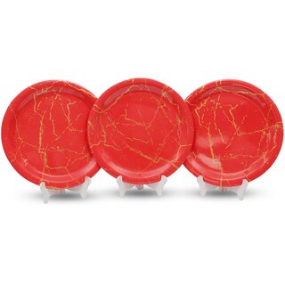 Ariya 11-Inch Melamine Dinner Plate Pack of 3 (Red Luxe Marble) | Full Serving Plates for Lunch, Dinner, Snacks | Unbreakable, BPA-Free, Microwave & Dishwasher Safe Tableware for Home & Kitchen