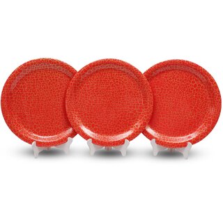 Ariya 11-Inch Melamine Dinner Plate Pack of 3 (Red Crackle) | Full Serving Plates for Lunch, Dinner, Snacks | Unbreakable, BPA-Free, Microwave & Dishwasher Safe Tableware for Home & Kitchen