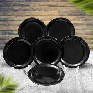 Ariya 8- Inches Half Patti Quarter Dinner Plates Set of 6 Black Plate for Breakfast, Lunch, Snacks Dishwasher & Microwave Safe Plate for Gift Items & Daily Use Lightweight for All Occasions