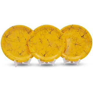 Ariya 11-Inch Melamine Dinner Plate Pack of 3 (Yellow Marble Gold) | Full Serving Plates for Lunch, Dinner, Snacks | Unbreakable, BPA-Free, Microwave & Dishwasher Safe Tableware for Home & Kitchen