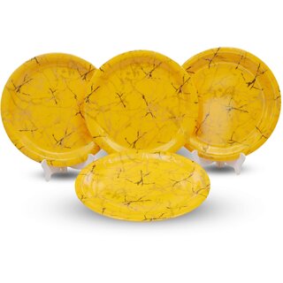 Ariya 11-Inch Melamine Dinner Plate Pack of 4 (Yellow Marble Gold) | Full Serving Plates for Lunch, Dinner, Snacks | Unbreakable, BPA-Free, Microwave & Dishwasher Safe Tableware for Home & Kitchen
