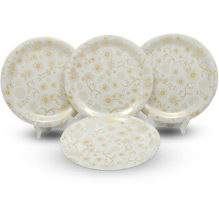 Ariya 11 Inches Melamine Dinner Plate Set of 4 (Golden Blossom) Microwave & Dishwasher Safe Dinnerware, Full Serving Plate Set for Snacks, Breakfast, Lunch, Dinner, Break Resistant, All Occasions