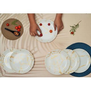 Ariya Half Dinner Plates Pack of 6, White with Gold Color Stylish and Durable Plates for Salads, 8 Inch Melamine Plates for Starters and Portions, Chip-Resistant, Dishwasher & Microwave Safe Plate