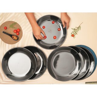 Ariya Half Dinner Plates Pack of 6, Black Stylish and Durable Plates for Salads, 8 Inch Melamine Plates for Starters and Small Portions, Chip-Resistant, Dishwasher & Microwave Safe Plate