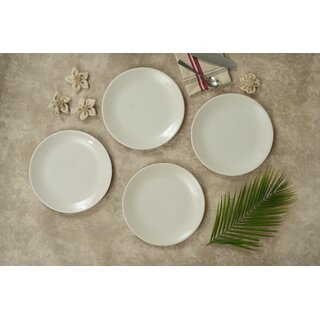 Ariya 10.5 Inches Melamine Dinner Plate Set of 4 (Milky Mist) Microwave & Dishwasher Safe Dinnerware, Round Full Serving Plate Set for Breakfast, Lunch, Dinner, Snacks, Break Resistant, All Occasions