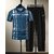 AUSK Mens Casual Striped Cotton Blend Beige & Teal Blue Summer wear Co-ords set of T-Shirt & Trakpant