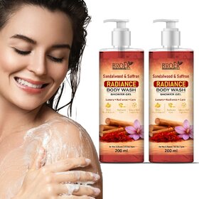 (Pack of 2) Broer Sandalwood Saffron Radiance Body Wash for Bright Smooth Glowing Skin Shower Gel (400 ml)