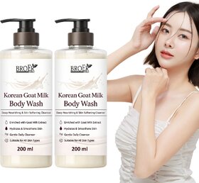 (Pack of 2) Broer Korean Goat Milk Body Wash for Soft Smooth Nourished Hydrated Skin Shower Gel (400 ml)