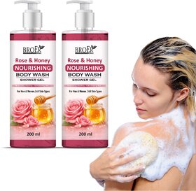 (Pack of 2) Broer Rose & Honey Body Wash for Deep Clean Smooth Radiant Skin Daily Use Shower Gel (400 ml)
