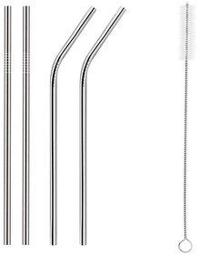 Stainless Steel Drinking Straws, 21.6 cm Long, 6 mm Radius, Set of 4 with Cleaning Brush, Dishwasher Safe