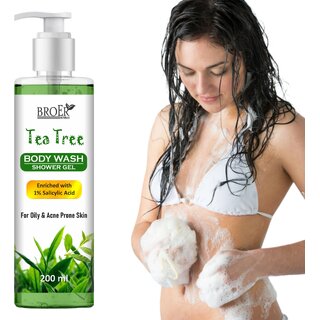 Broer Tea Tree Body Wash with Salicylic Acid - Antibacterial  Oil Control Shower Gel (200 ml)