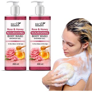 (Pack of 2) Broer Rose & Honey Body Wash for Deep Clean Smooth Radiant Skin Daily Use Shower Gel (400 ml)