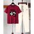 AUSK Mens Casual Striped Cotton Blend Beige & Maroon Summer wear Co-ords set of T-Shirt & Trakpant