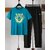AUSK Mens Casual Printed Cotton Blend Teal Blue & Black Summer wear Co-ords set of T-Shirt & Trakpant