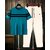 AUSK Mens Casual Striped Cotton Blend Black & Teal Blue Summer wear Co-ords set of T-Shirt & Trakpant