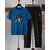 AUSK Mens Casual Printed Cotton Blend Teal Blue & Black Summer wear Co-ords set of T-Shirt & Trakpant