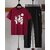 AUSK Mens Casual Printed Cotton Blend Maroon & Black Summer wear Co-ords set of T-Shirt & Trakpant