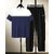 AUSK Mens Casual Striped Cotton Blend Black & Navy Blue Summer wear Co-ords set of T-Shirt & Trakpant