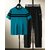AUSK Mens Casual Striped Cotton Blend Black & Teal Blue Summer wear Co-ords set of T-Shirt & Trakpant