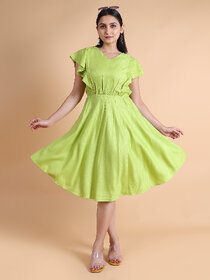 Granth Fashion Women Light Green Printed Half Sleeve Cotton Blend Dress