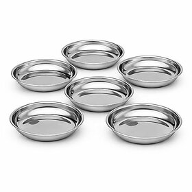 6-Piece Stainless Steel Halwa Plate Set, Small Dessert  Snack Plates, Mirror Finish Traditional Indian Prasad Thali, Dishwasher Safe