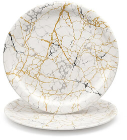 Aurka Dcor 11 Inch White Base & Golden, Black Melamine Dinner Plate Set of 2